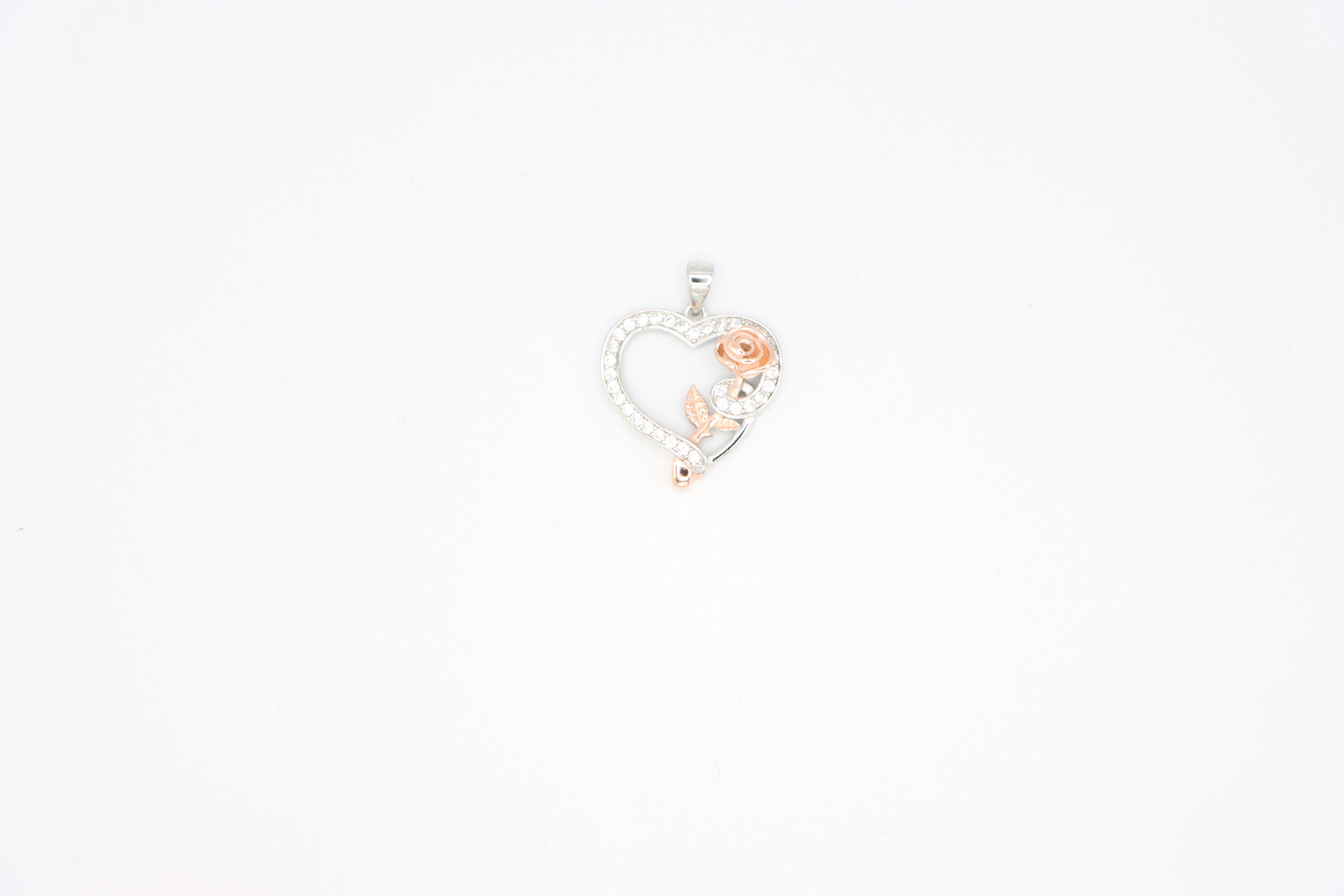 PENDENTIF COEUR AVEC FLEUR 2 TONS EN ARGENT & ZIRCONS